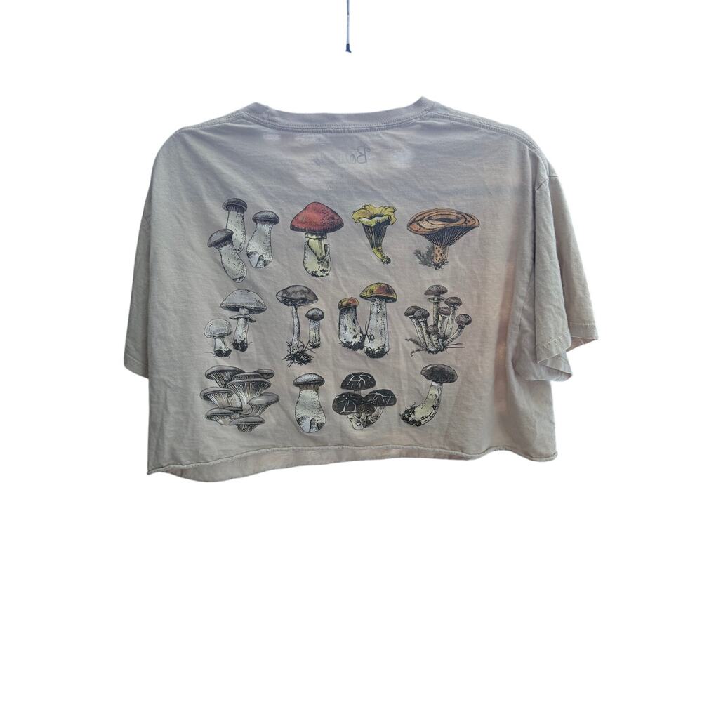 Bowery supply co 100% cotton cropped tee Tshirt mushrooms cottagecore hippie L - Picture 2 of 3